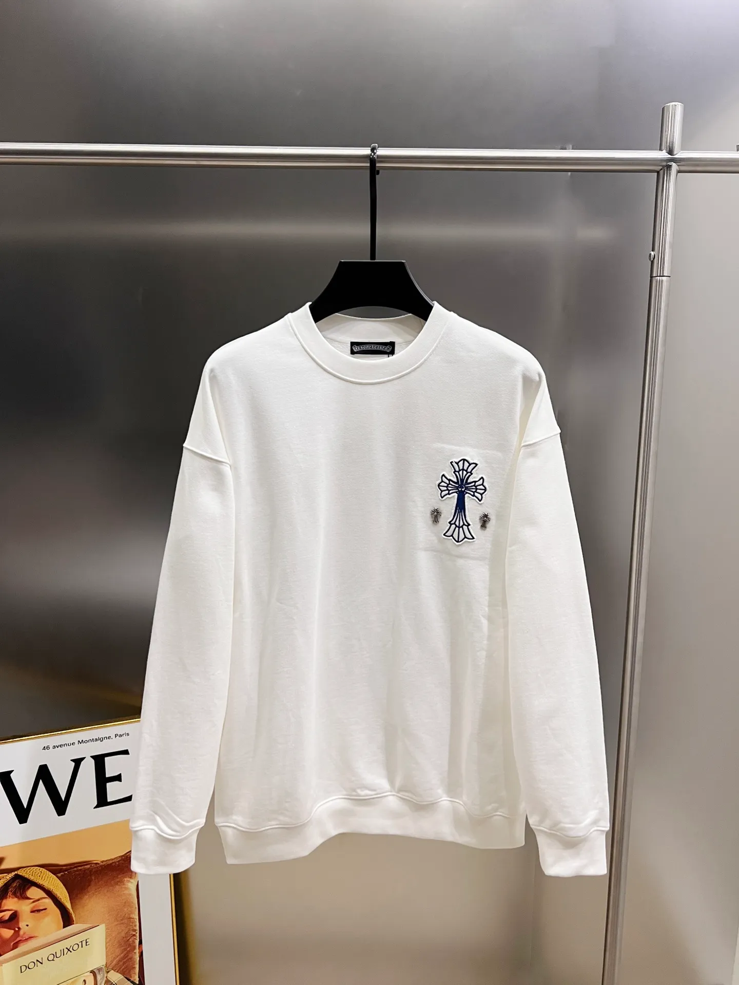 🅿️310 CH Cro 2025 Autumn and Winter New Style Customized 430g double yarn fabric, round neck long-sleeved sweatshirt, chest cross patch embroidery process, classic Sanskrit letter embroidery patch + hardware design process, high-end version! The same loose version for men and women S M L XL XXL five sizes color black white